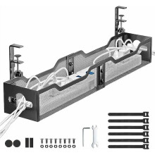 Black Under Desk Cable Management Tray, 25", No-Drill, Clamp Design, Compatible with Most Desks