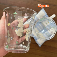 1/2/4pcs 11.83oz Korean Milk Candy Rabbit Mouth Glass Cup Cold Brew Coffee Cup Cold Drink Milk Cup Breakfast Cup