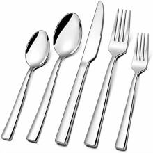 60-Piece Stainless Steel Flatware Set for 12, Square Edge, Mirror Polished, Dishwasher Safe, Compatible with Home/Hotel