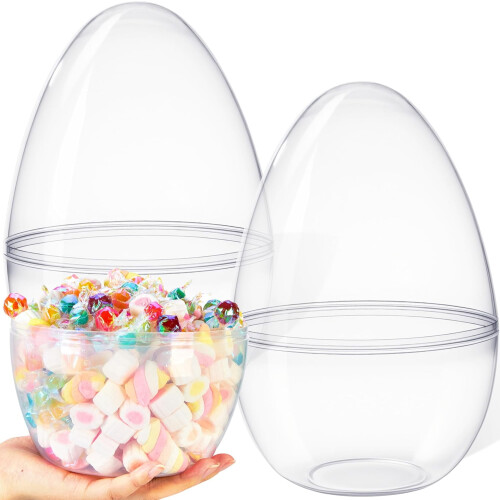 10" Transparent Jumbo Easter Eggs, 2 PCS Clear Fillable Plastic Giant Eggs Compatible with Easter Egg Hunt, Candy, Baskets & Decor
