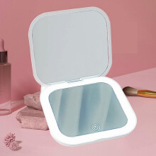 Portable LED Makeup Mirror, Pocket-Sized, 1x/2x Magnification, Dual-Sided, Adjustable Brightness, Travel/Home/Office Use