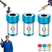 Magnetic Screwdriver Head Ring Set, 1/4" (6.35mm), 3-Piece Removable Anti-Slip Holder for Household & Mechanics (Blue)
