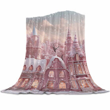 Christmas Pink Flannel Blanket for Bed,Travel and Camping, Snow-covered House Tree Winter Snowscape Super Soft Cozy Blanket for All Seasons 32"x48"