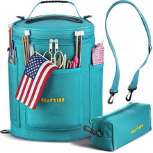 Knitting Bag Yarn Storage Organizer – Durable Canvas Crochet Bag with Accessories Case (Turquoise) – Christmas Gift