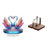 Acrylic Swan Sculpture Tabletop Centerpiece and Wooden Napkin Holder Organizer for Office Bookshelf Kitchen Dining Table Home Decor