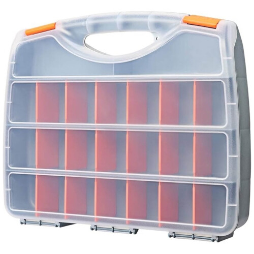 Hardware Storage Box Tools Organizer Container with Handle and Clear Lid, 21 Adjustable Compartments for Screws Nuts Bolts, Small Size,a