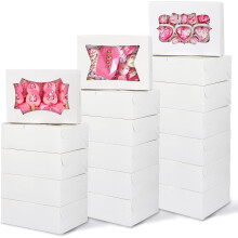 50pcs Cookie Boxes with Window, 8x6x2.5 Inches 2 Style Window Bakery Boxes for Treats, Chocolate Covered Strawberries, Muffins, Donuts