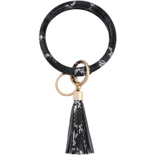 Pulsera llavero de cuero sintético negro de 3,13 pulgadas