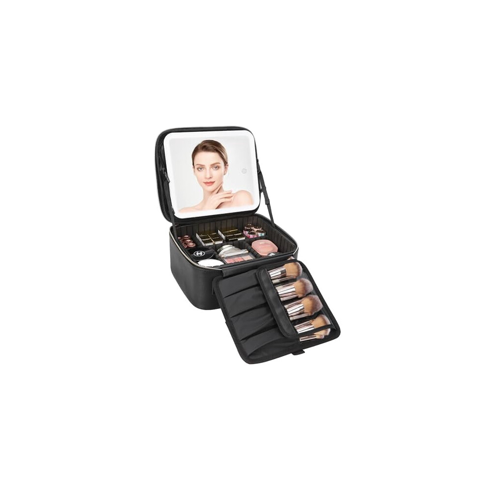 Travel Makeup Bag with LED Mirror and Adjustable Dividers