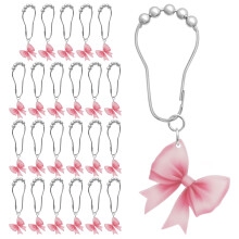 24PCS Pink Bow Knot Shower Curtain Hooks, Rustproof Metal, Compatible with Standard Shower Rods