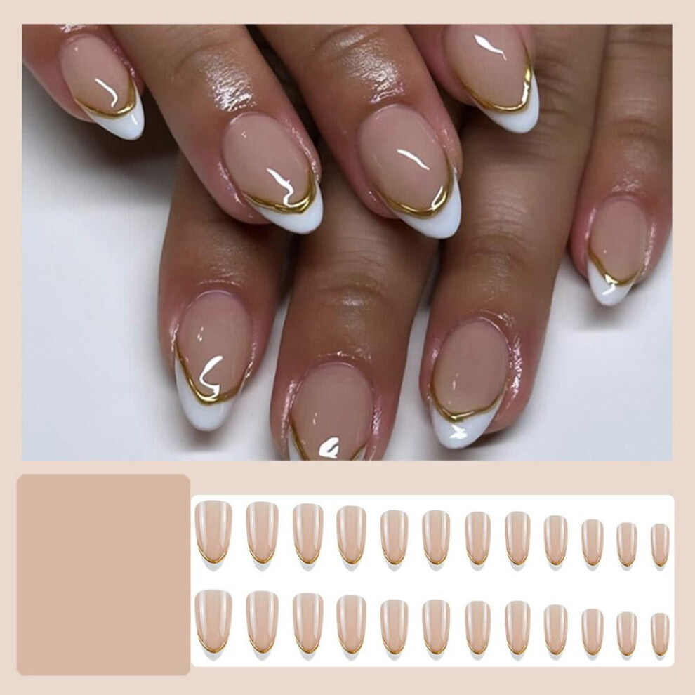 Brown 24Pcs Cheetah Print French Press On Nails Medium Almond False Nails&