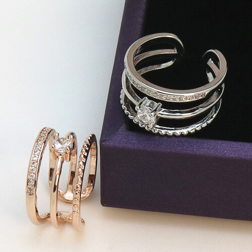 Verstelbare bronzen ring met strasssteentjes voor dames 2