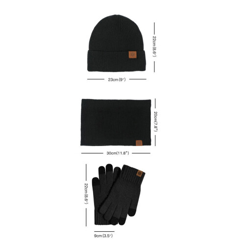 AWZXDE Winter Hat, Scarf & Gloves Set – Solid Grey, Lined, Touchscreen-Compatible, Thick Knit, Warm & Comfortable 2