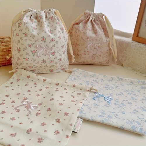 Floral Drawstring Bow Makeup Bag Home Travel Organizer 1