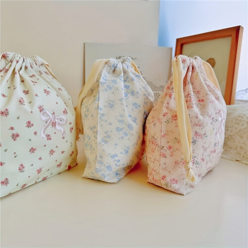 Floral Drawstring Bow Makeup Bag Home Travel Organizer 2