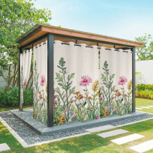 Spring Wildflowers Outdoor Curtains, Waterproof, Linen Texture, Grommet Top, for Patio/Porch/Gazebo/Garden, 54x108in, 1 Panel