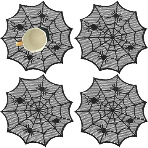 Spider Web Lace Placemats Black Gothic 4 Pack