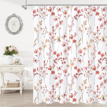 Cortina de chuveiro floral em aquarela com borboleta azul, 152 x 183 cm (60 x 72 polegadas)