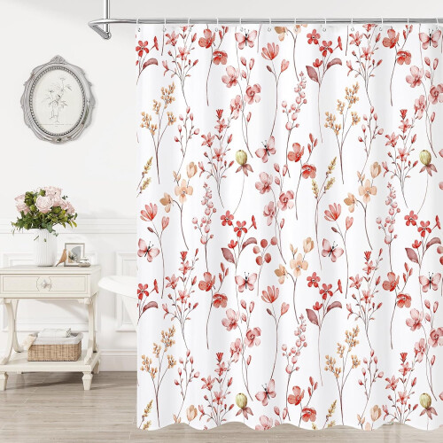 Cortina de chuveiro floral em aquarela com borboleta azul, 152 x 183 cm (60 x 72 polegadas)