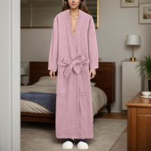 Women's quick-dry long sleeve floor-length robe with pockets