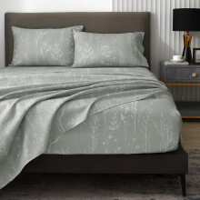 Jogo de lençóis para cama queen size com estampa floral cinza, 6 peças.