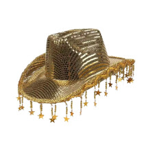 Cowboyhat til kvinder Cowgirlhat glitrende til fotorekvisitter fest cosplay guld