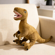 Jucărie interactivă moale cu dinozaur realist de pluș Velociraptor pentru joc imaginativ (maro - 13,4 in)
