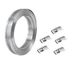 Conjunto de abraçadeiras de aço inoxidável ajustáveis com engrenagem e parafusos de fácil instalação.