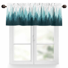 Teal Forest Valance 60x18 inch, silhouet van een bosboom, tunnelzoom, lichtdoorlatend – geschikt voor standaard gordijnroeden