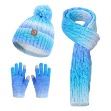 Scairf Beanie Unisex do Pháistí Tacar Lámhainní Scairf Teo Geimhridh Hataí Cniotáilte Gradient Fuzzy Pom Scairf Lámhainní Tacar 3 phíosa