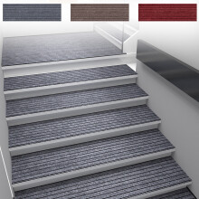 Alfombra para escaleras con rayas horizontales, superficie antideslizante, 10x30", color rojo – Compatible con escaleras de madera