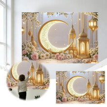 Ramadan decoratie achtergrond 59x40 inch – Eid Mubarak wanddecoratie voor binnen/buiten islamitische vieringen