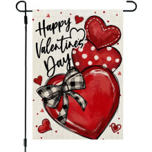 Valentinstag-Herzen-Gartenflagge, 30 x 45 cm, doppelseitig, für den Außenbereich, kleine Jute-Herzen, rot, Feiertags-Gartendekoration