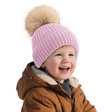 AWZXDE Kids Knit Winter Hat With Pom For Outdoor Cold Weather Warm Ear Light Purple
