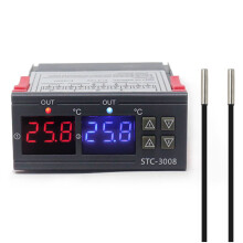 12/24/110-220V Dubbele sensor temperatuurthermostaatregelaar Digitale thermostaat met dubbel display voor koelkast