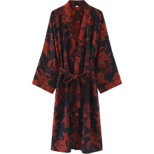 Damesbadjas met bloemenprint, lange slaapjas, lente/herfst nachtkleding met riem, elegante nachtkleding, pyjama.