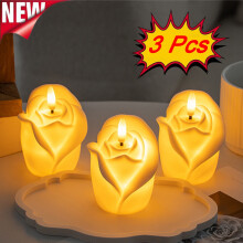 Bougies LED sans flamme, motif rose, lot de 3