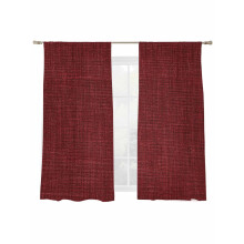 Wine Red Linen Sheer Curtains, Farmhouse Light-Filtering Voile Drapes, Rod Pocket, 2 Panels (52"x63")