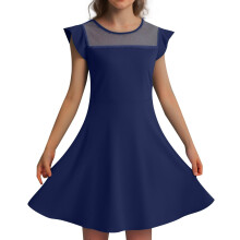 Sommerkleid für Kleinkinder, Mädchen, Rüschenärmel, A-Linie, lässiges Partykleid aus Mesh mit Taschen, für Kinder von 4 bis 11 Jahren,