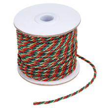 36 Yards (ca. 33 m) langes, 3 mm dickes, dreifädiges, gedrehtes Metallseil (Grün/Rot) – Glänzendes Seidenseil für DIY-Projekte, Weihnachten,