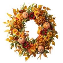 Corona otoñal con calabaza y bayas – 45 cm/50 cm/53 cm, amarilla, para puerta, pared, ventana, interior/exterior, decoración de Acción de Gracias