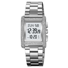 Orologi da uomo alla moda, orologio digitale in acciaio inossidabile, casual, sportivo, impermeabile, rettangolare con display luminoso, orologi da