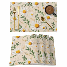Jogo de 12 jogos americanos com estampa de margaridas brancas, estilo floral de primavera, antiderrapantes e laváveis, ideais para refeições em