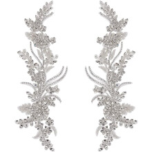 1 Péire Aiplis Lása Rhinestone Bán 13x4.3x0.2", Paiste Coirníní Bróidnéireachta Bláthanna Lámhdhéanta le haghaidh Éadaí & Ceardaíocht DIY