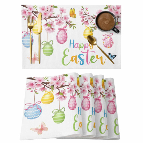 Σετ 8 σουπλά Happy Easter, ροζ λουλούδια, μπλε/κίτρινα αυγά και ακουαρέλα πεταλούδας,