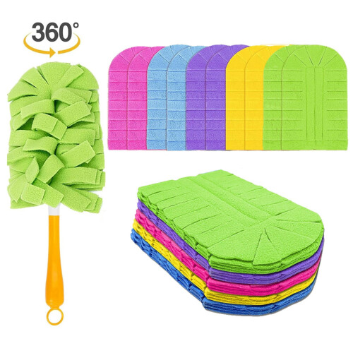 360 Duster Refills – Reusable, Washable Microfiber Covers for Hand Duster (1 Pole + 10 Covers, Random Colors)