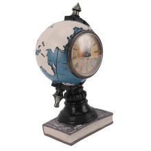 Orologio globale in resina blu con salvadanaio a forma di moneta, pezzo decorativo da scrivania per bambini