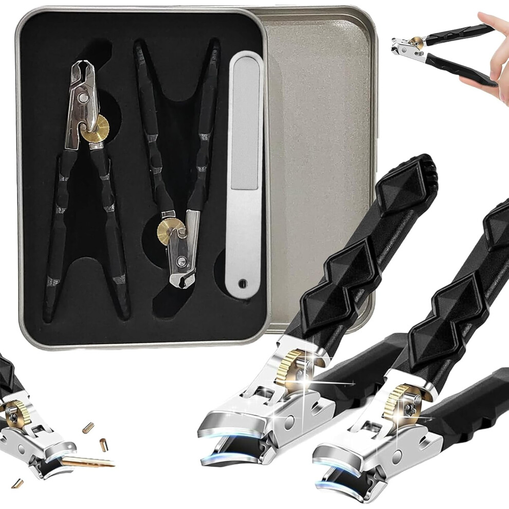 Upgraded 2-Piece Stainless Steel Nail Clippers, 180 Wide-Mouth, Oblique & Flat Tips, Splash-Proof, Long Handle, Easy Clean