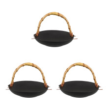 3Pcs Black Ceramic Serving Platters with Handle Sushi Appetizer Plates