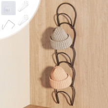 Wall Mounted Hat Rack Multi Layer Organizer with Hooks for Closet Door Storage of Caps Bags Scarves 14x16cm 5.51x6.30in Black White Iron